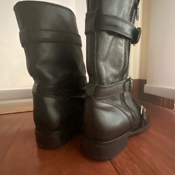 J.Crew mid calf boots chrome buckle, W7 Black Leather upper & lining. - Picture 5 of 7